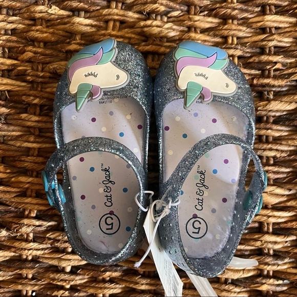Cat & Jack Other - NWT unicorn baby toddler girl shoes Sz 5 blue sparkly adjustable strap